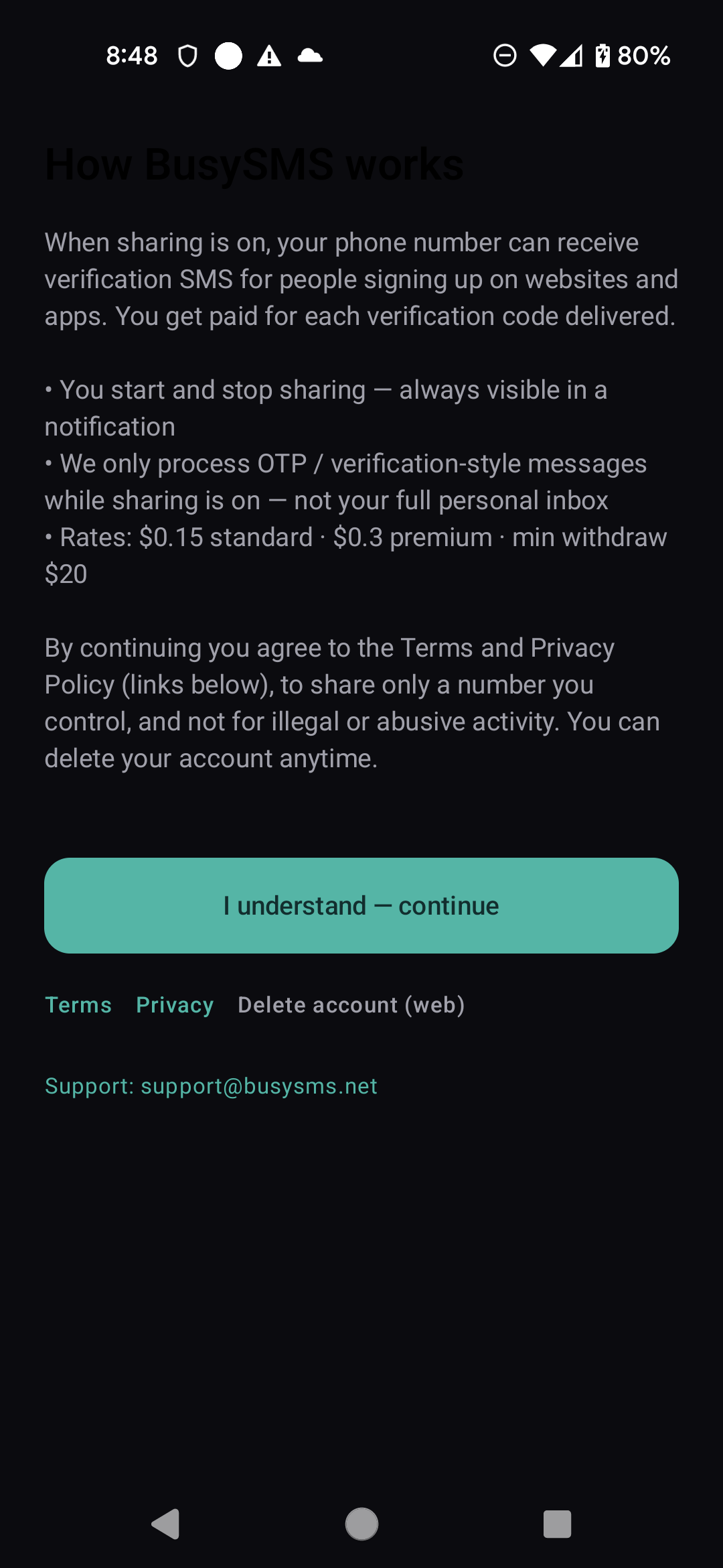 BusySMS Android — Consent